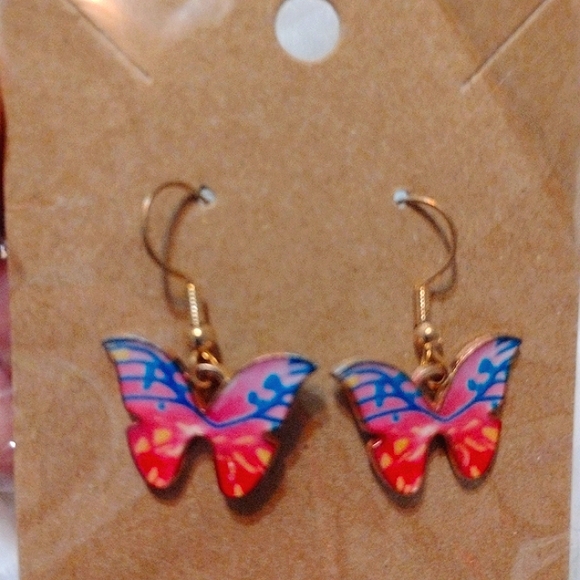 3/$20⭐Pink and Blue Butterfly Earrings with Gold-Toned Hooks - Picture 2 of 2